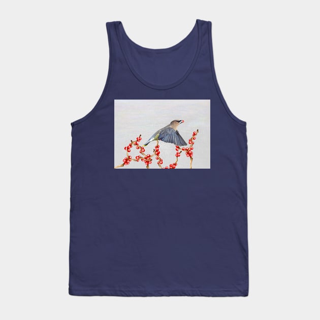 Cedar Waxwing with a Berry to Go Tank Top by lauradyoung